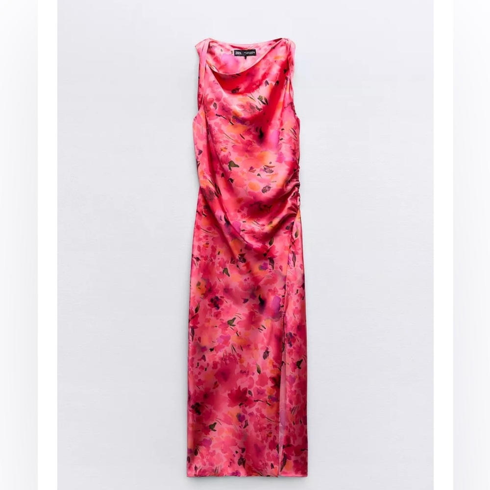 Pink floral midi dress